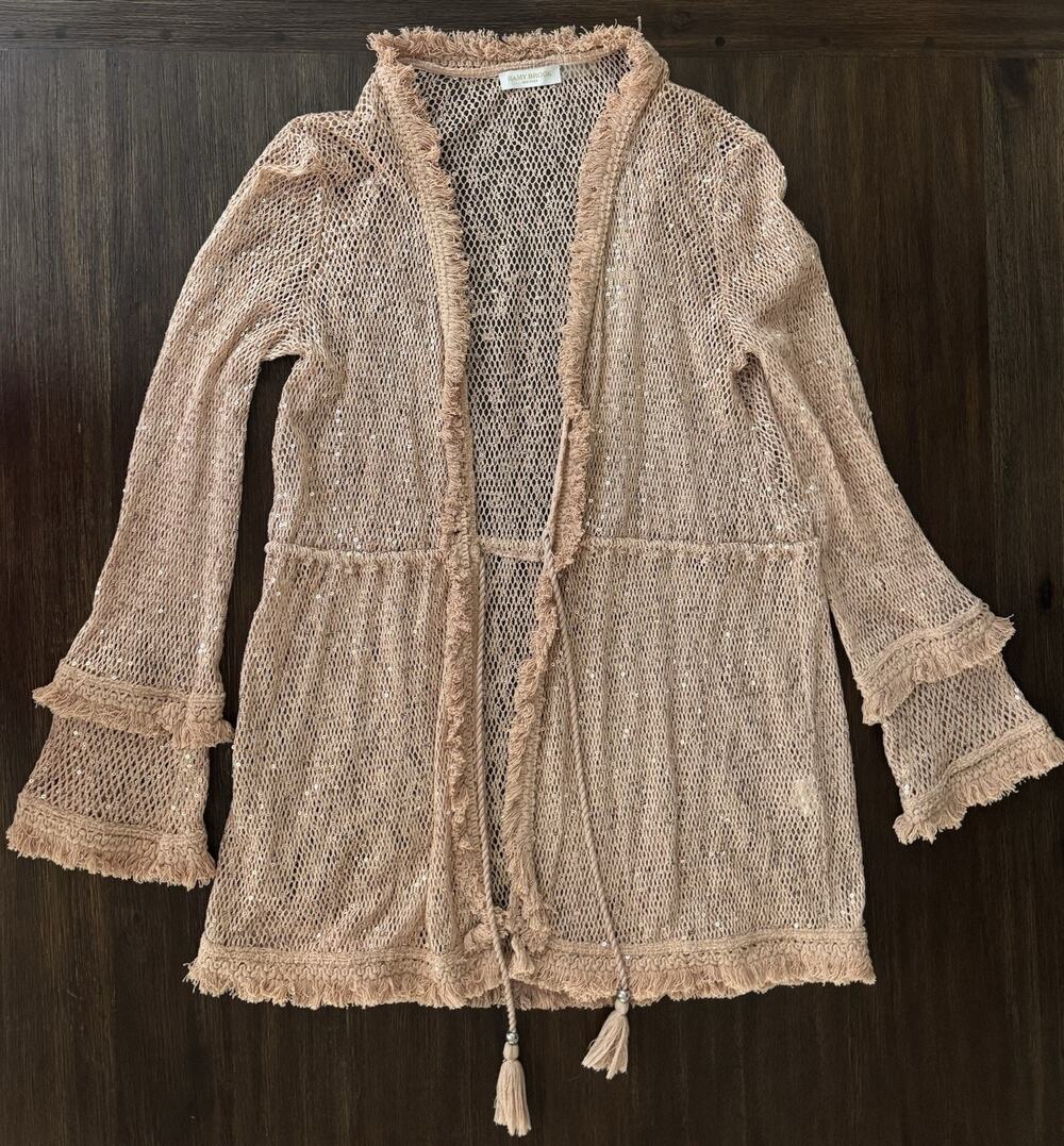 Ramy Brook Nude Sequin Crochet Beach Cover Up Women’s XS Blush Rosegold